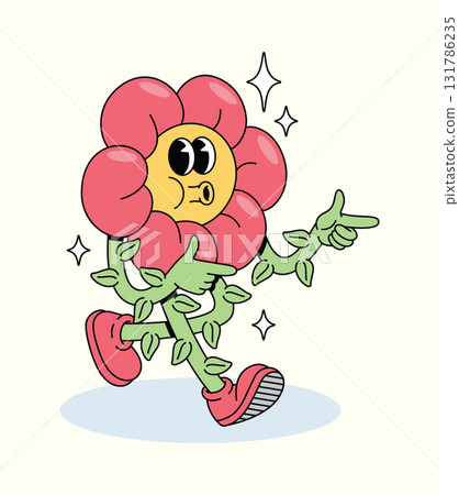 flower energetic walk groovy cartoon illustration flower energetic walk groovy cartoon illustration 131786235