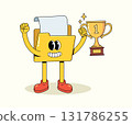 folder data trophy groovy cartoon illustration 131786255