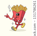 french fries energetic walk groovy cartoon illustration 131786261