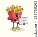 french fries laptop groovy cartoon illustration 131786262