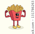 french fries strong groovy cartoon illustration 131786263