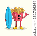 french fries surf shaka hand groovy cartoon illustration 131786264