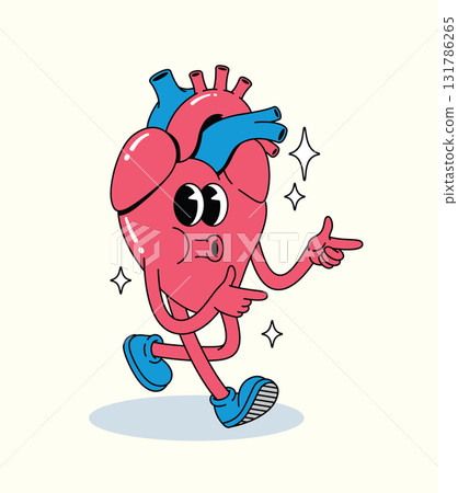 heart energetic walk groovy cartoon illustration 131786265
