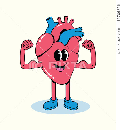 heart strong groovy cartoon illustration 131786266