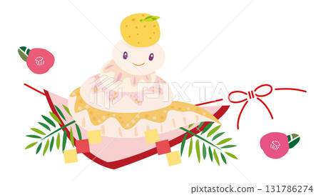 一條可愛的蛇變成了鏡餅 131786274