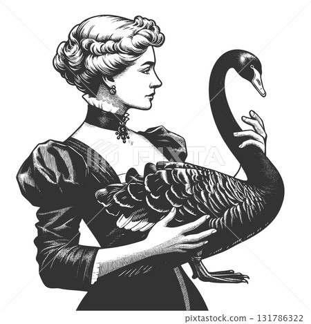 Woman Holding Black Swan engraving raster 131786322