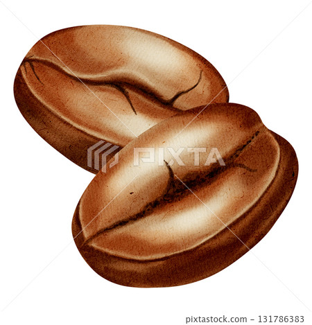 Watercolor illustration of coffee beans. Coffee bean set. A set of watercolor illustrations for coffee shops, cafes, packaging, menus, and product design. 131786383