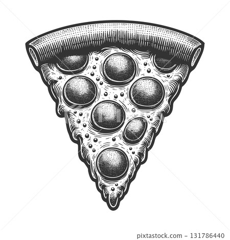 Pepperoni pizza slice sketch raster illustration 131786440