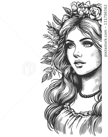 Floral crown maiden in vintage folk style vector 131786562