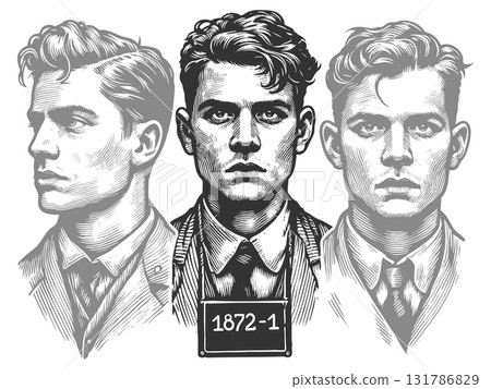 Mugshot of Prisoner engraving vector illustration 131786829