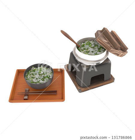 New Year's rice porridge with seven herbs and a tabletop stove - Japanese cuisine illustration 131786866