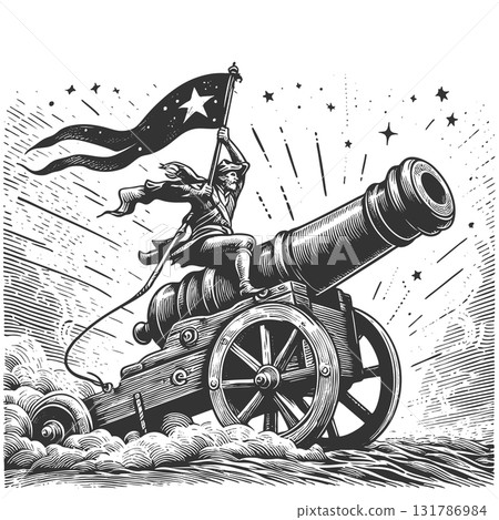Epic Warrior Riding a Giant Cannon illustration 131786984
