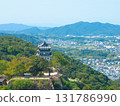 Aerial view of Sumoto city with distant mountains and castle 131786990