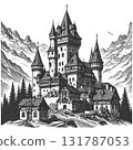 Majestic Castle in the Mountains engraving vector 131787053
