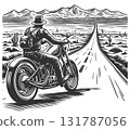 Lone Biker Riding Desert Highway vector 131787056