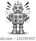 Retro Style Cartoon Robot with Alert Expression 131787057