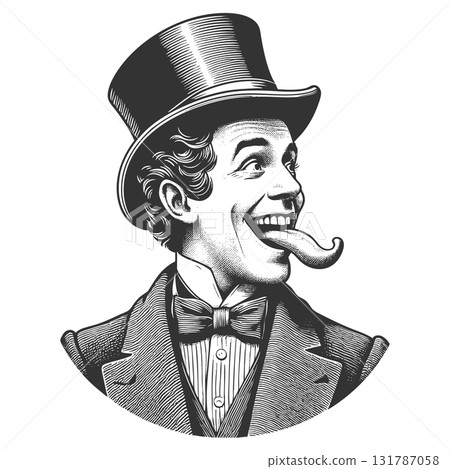 Playful Gentleman with Top Hat engraving vector 131787058