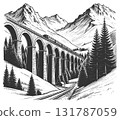 Mountain Railway Viaduct engraving vector 131787059