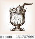 strawberry milkshake engraving vector illustration 131787060