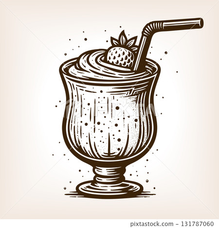 strawberry milkshake engraving vector illustration 131787060