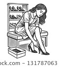 Woman trying on shoes in store vector illustration 131787063