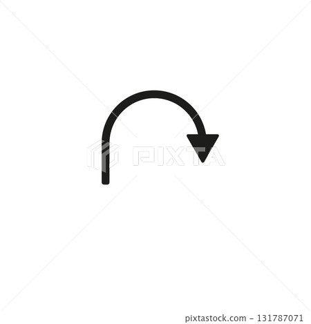 Black go back return arrow icon, simple vector u turn shape pointer flat design pictogram vector elements for app ads web banner button interface elements isolated on white background. eps10 131787071