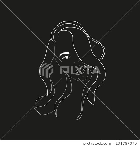 VECTOR stylish original hand-drawn graphics portrait with beautiful young attractive girl model for design. Fashion, style, beauty . Graphic, sketch drawing. eps 10 131787079