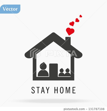 Stay Home icon. Staying at home during a pandemic print. Home Quarantine illustration. 131787108