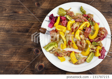 Vegetable rhubarb kebab. Vegetable rhubarb kebab. 131787215