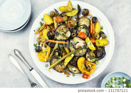 Baked vegetables mix. 131787221