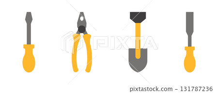 set of color tools and Instrument line icon, service sign icon Construction tool like screwdriver, saw, hammer, axe, ruler, wrench, vector abstract silhouette geometric engineering and Manufacturing set of color tools and Instrument line icon, service sign icon Construction tool like screwdriver, saw, hammer, axe, ruler, wrench, vector abstract silhouette geometric engineering and Manufacturing 131787236