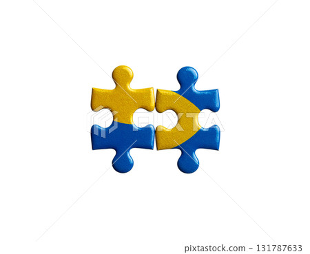 Colorful 3D puzzle pieces on white background 131787633