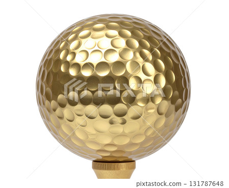 Golden golf ball ready for game on white background 131787648