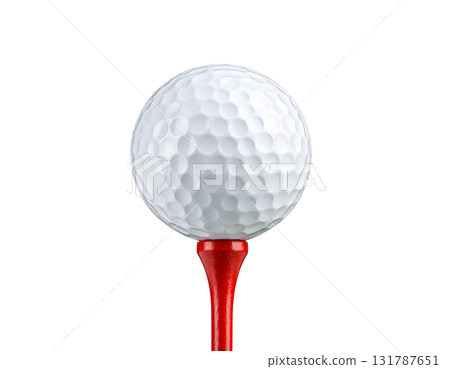 A single golf ball is placed isolated on a white background. 131787651