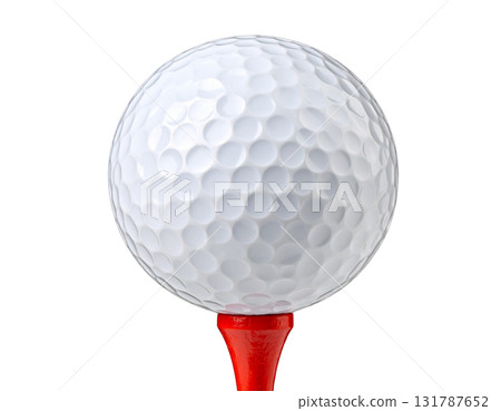A single golf ball is placed isolated on a white background. 131787652