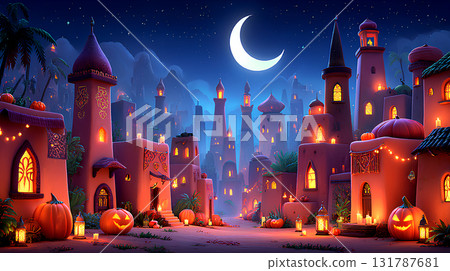 新月照亮的阿拉伯萬聖節小鎮 1 新月照亮的阿拉伯萬聖節小鎮 1 131787681