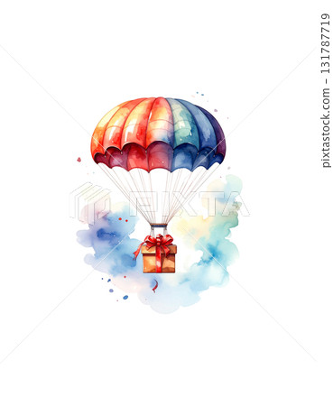 Watercolor 3D illustration of a gift box, isolated on white background. 131787719
