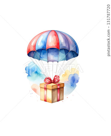 Watercolor 3D illustration of a gift box, isolated on white background. Watercolor 3D illustration of a gift box, isolated on white background. 131787720