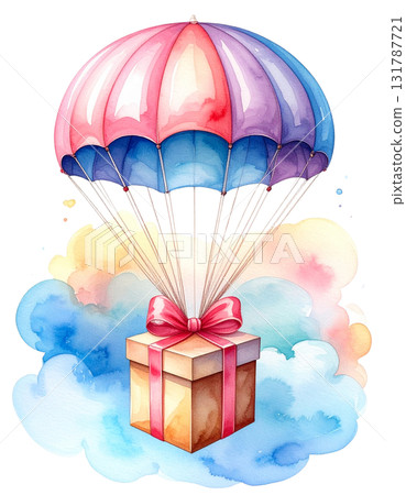 Watercolor 3D illustration of a gift box, isolated on white background. 131787721