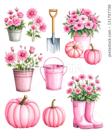 Beautiful pink bouquet in a pot on a white background. 131787786