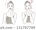 A set of a worried woman and a smiling woman who have trouble touching their skin 131787789