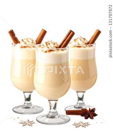 Sweet cappuccino with chocolate and cinnamon in a glass on a white background 131787872