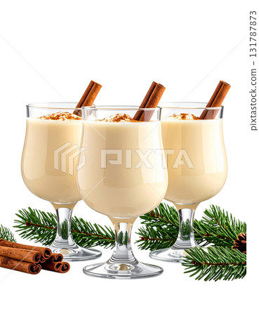Sweet cappuccino with chocolate and cinnamon in a glass on a white background 131787873