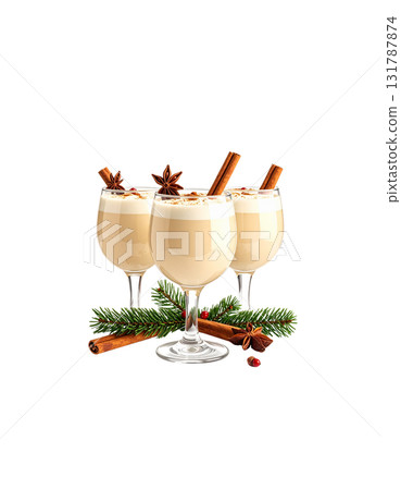 Sweet cappuccino with chocolate and cinnamon in a glass on a white background 131787874