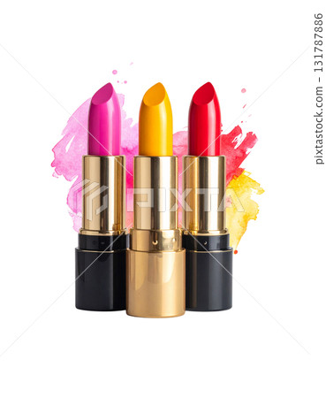 Separated lipstick sticks in bright red and pink shades on a white background. Separated lipstick sticks in bright red and pink shades on a white background. 131787886