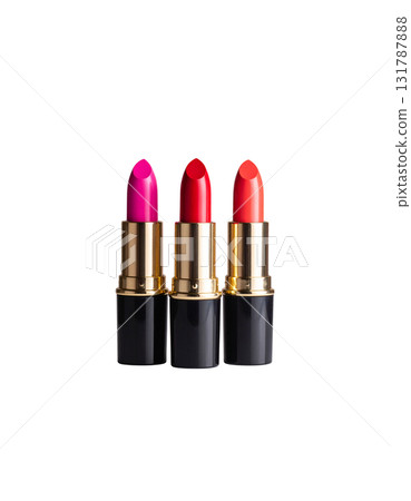 Separated lipstick sticks in bright red and pink shades on a white background. Separated lipstick sticks in bright red and pink shades on a white background. 131787888