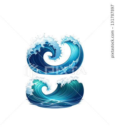 Abstract blue ocean waves swirling and water spray on white background. Abstract blue ocean waves swirling and water spray on white background. 131787897