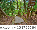View of the stone steps with the torii gate from Benzaiten in Ouchijuku, a thatched roof village in Shimogo Town, Minamiaizu County, Fukushima Prefecture 131788584