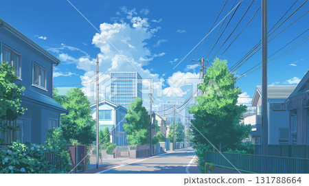 動漫風格背景安靜的住宅區 131788664