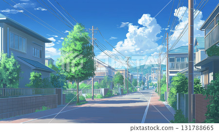 動漫風格背景安靜的住宅區 131788665